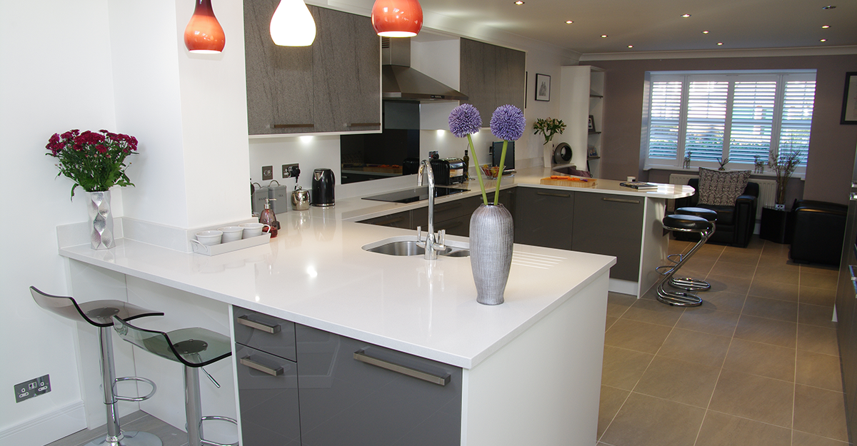 textured dark grey and gloss kitchen kent